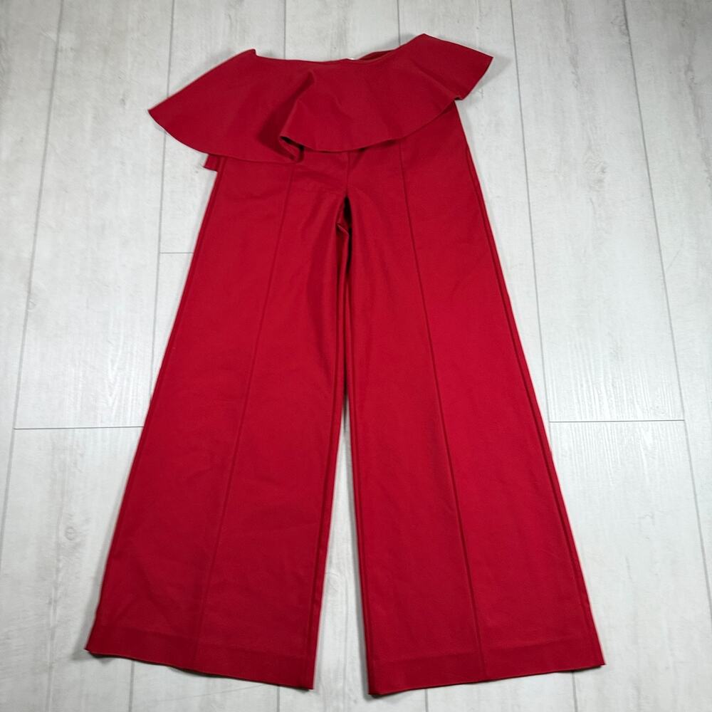 Rosie Assoulin Women's 6 Red Peplum Palazzo High Waist Pants